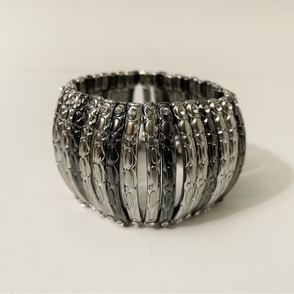 Gunmetal and Silver Tone Stretch Cuff Bracelet - Picture 4 of 14